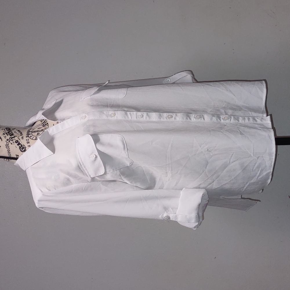 Notations White Collared Long Sleeve Tops Size L Roll Tab 100% Polyester - Picture 3 of 15